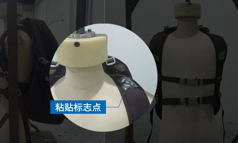 背板肩带粘贴dic三维动态测量系统标志点示意图