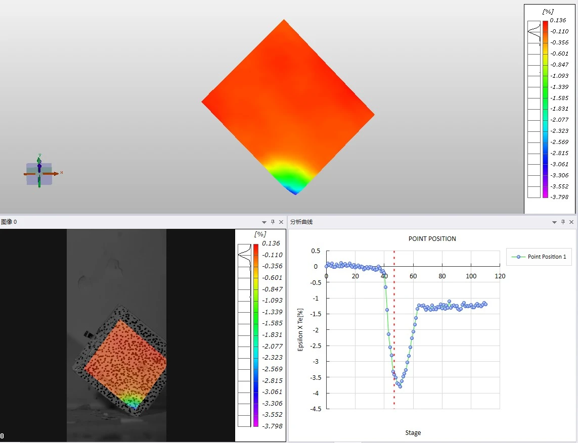 新拓三维高速dic测量系统用于手机电池跌落测试分析 新拓三维高速dic测量系统用于手机电池跌落测试分析