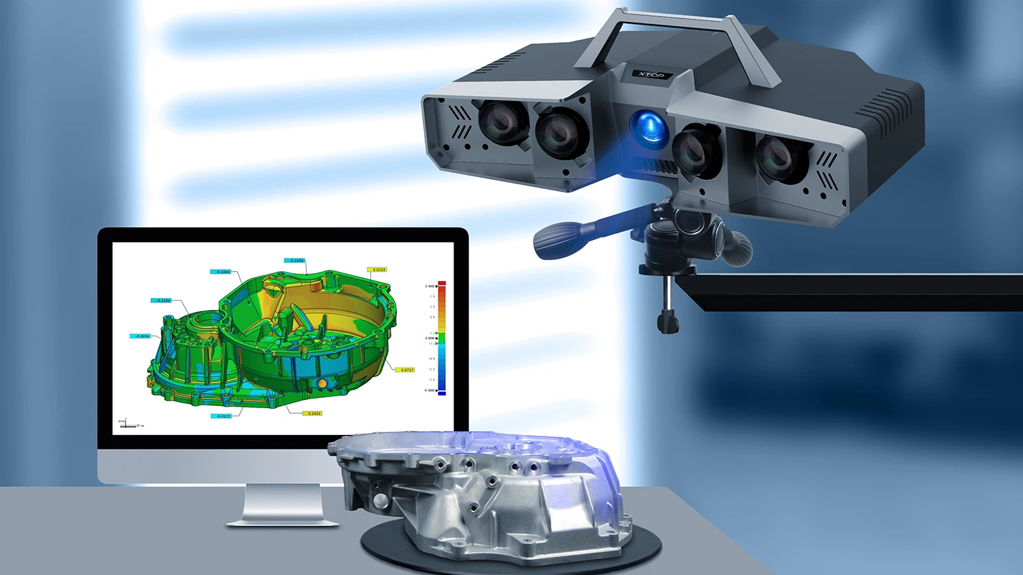 新拓三维XTOM蓝光三维扫描仪用于汽车锻铸件3D扫描检测示意图