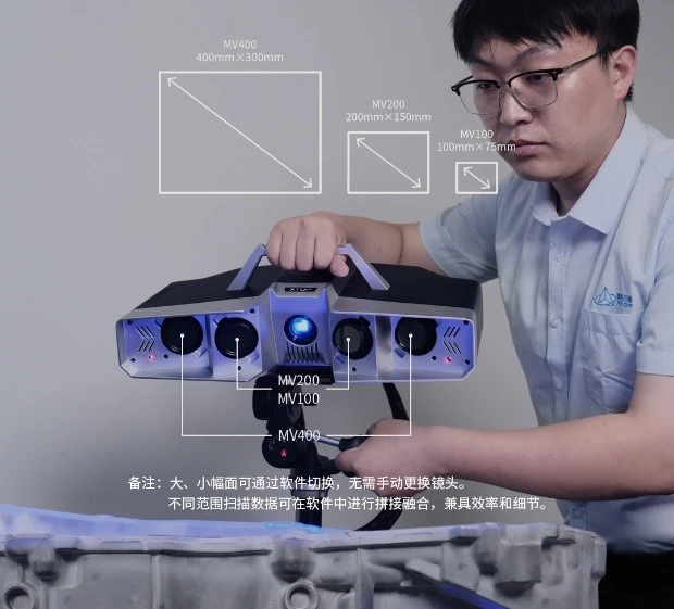 新拓三维XTOM-MATRIX-12M微米级精度蓝光三维扫描仪具有3种扫描幅面