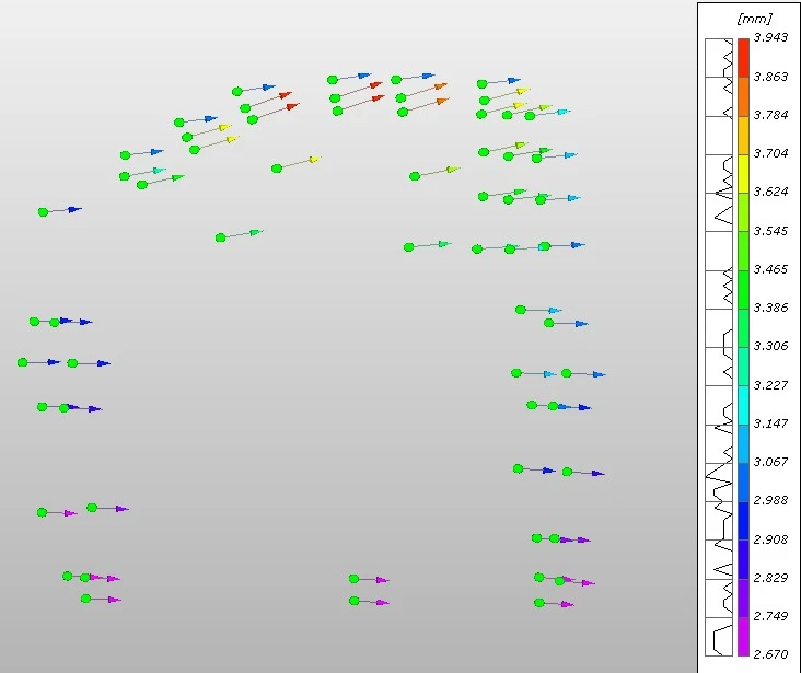 数字图像相关DIC技术用于汽车风洞内左前门框 A 柱区域三维位移测量结果