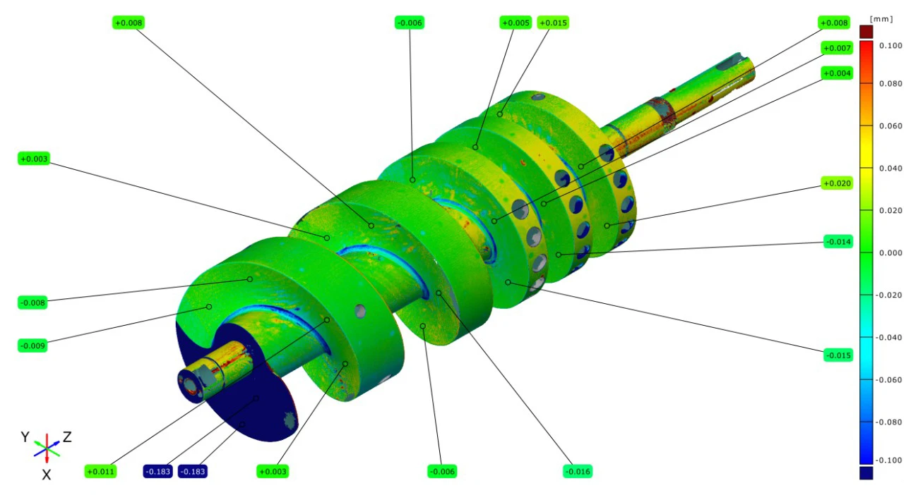 汽车发动机凸轮轴3D全尺寸检测结果 汽车发动机凸轮轴3D全尺寸检测结果