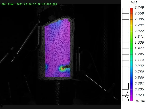 DIC应变测量系统用于混凝土单轴压缩变形与裂纹萌生演化分析