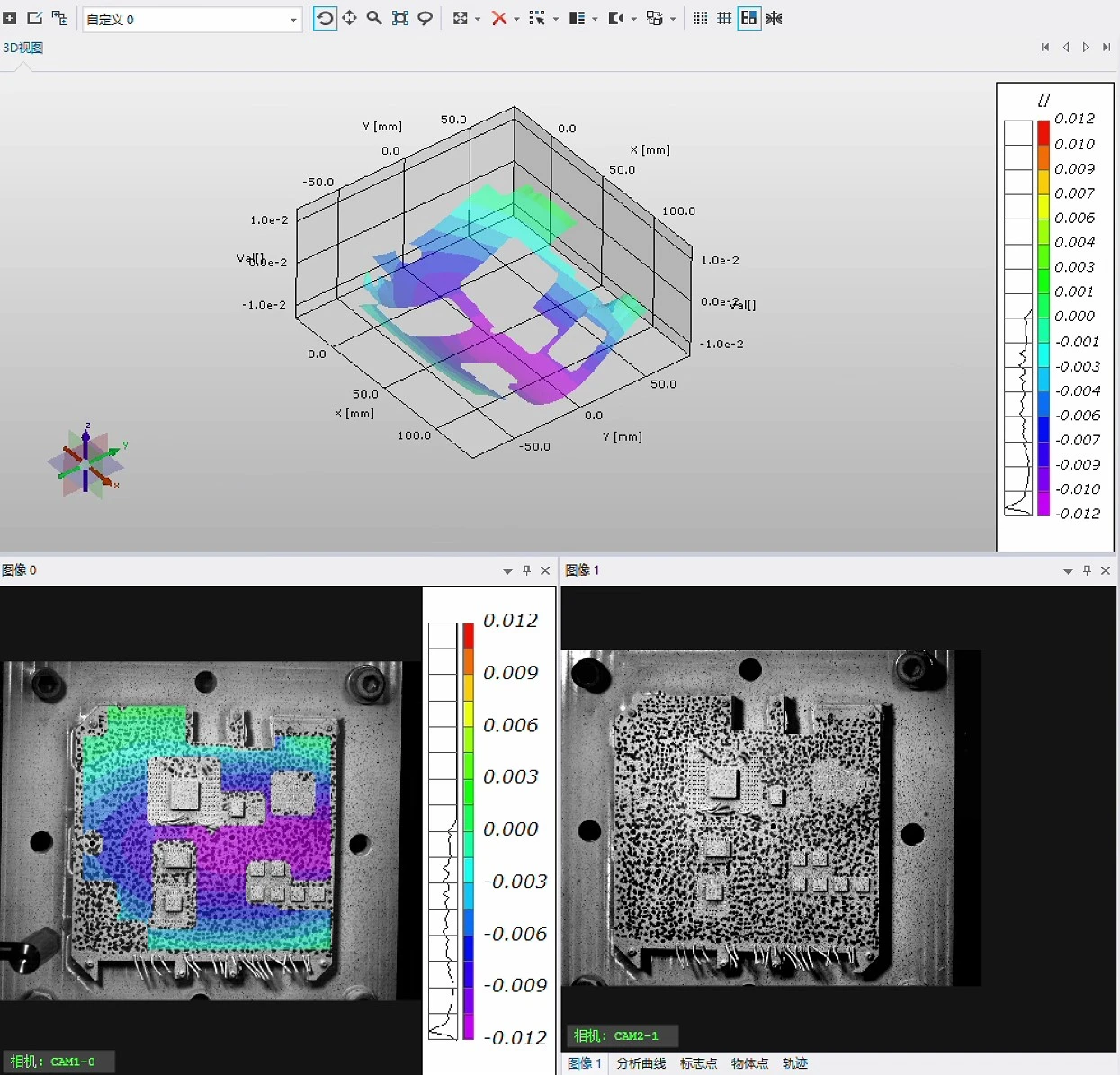 高速数字图像相关DIC测量系统分析电路板振动模态结果