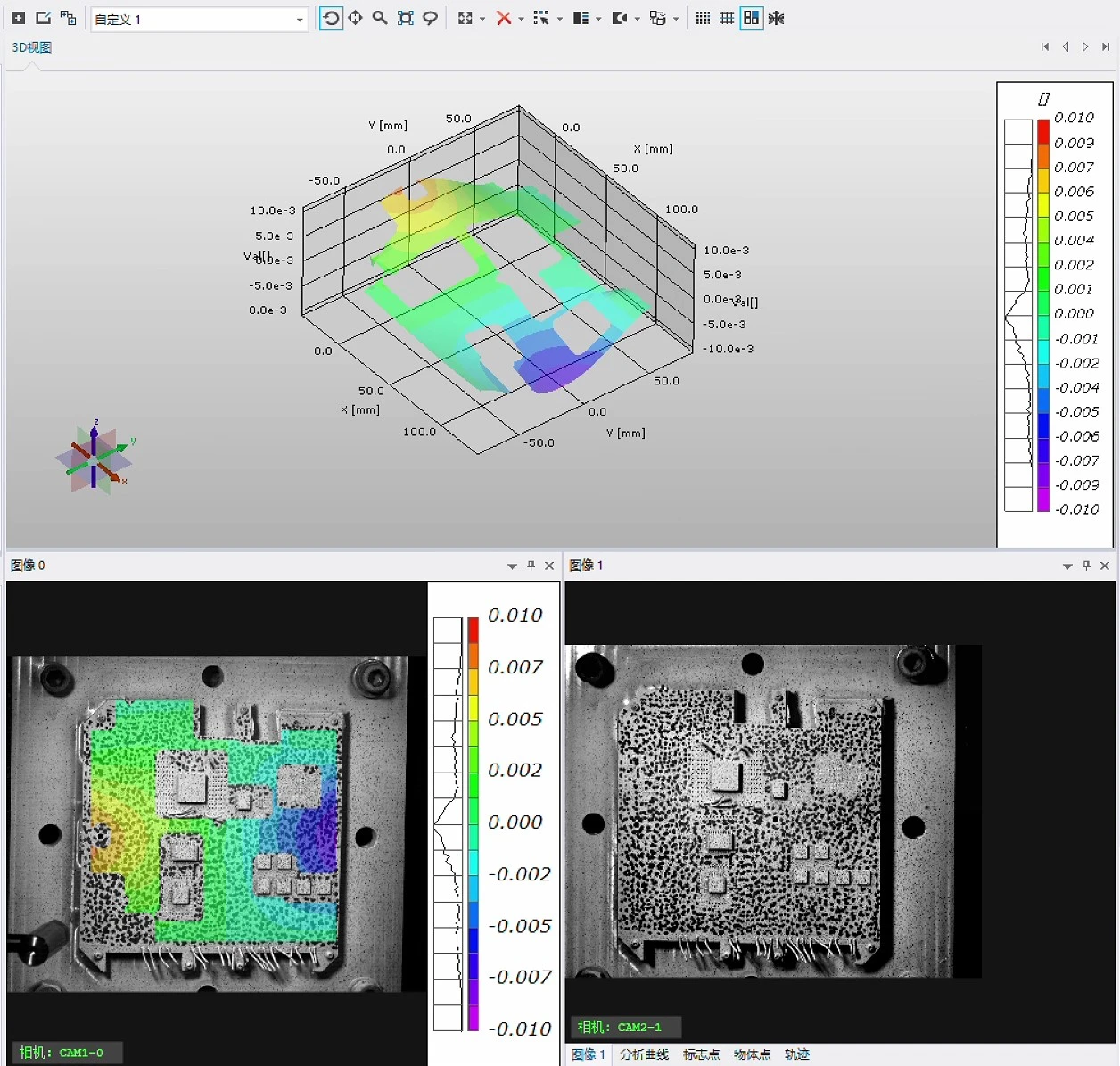 高速数字图像相关DIC测量系统分析电路板振动模态结果