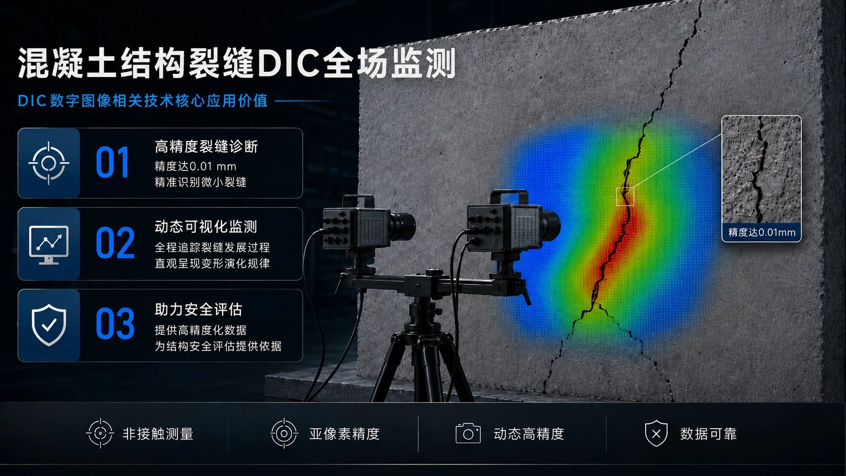 新拓三维DIC三维应变测量系统用于混凝土结构裂纹监测优势