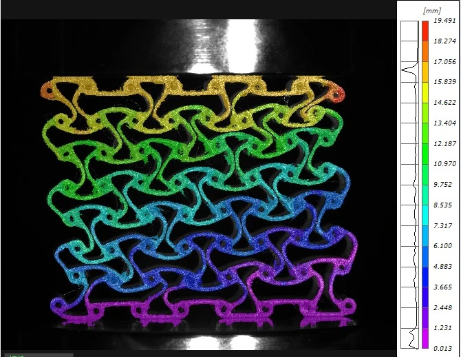 新拓三维XTDIC三维应变测量系统用于3D打印钛合金晶格压缩试验（增材制造）试验结果图